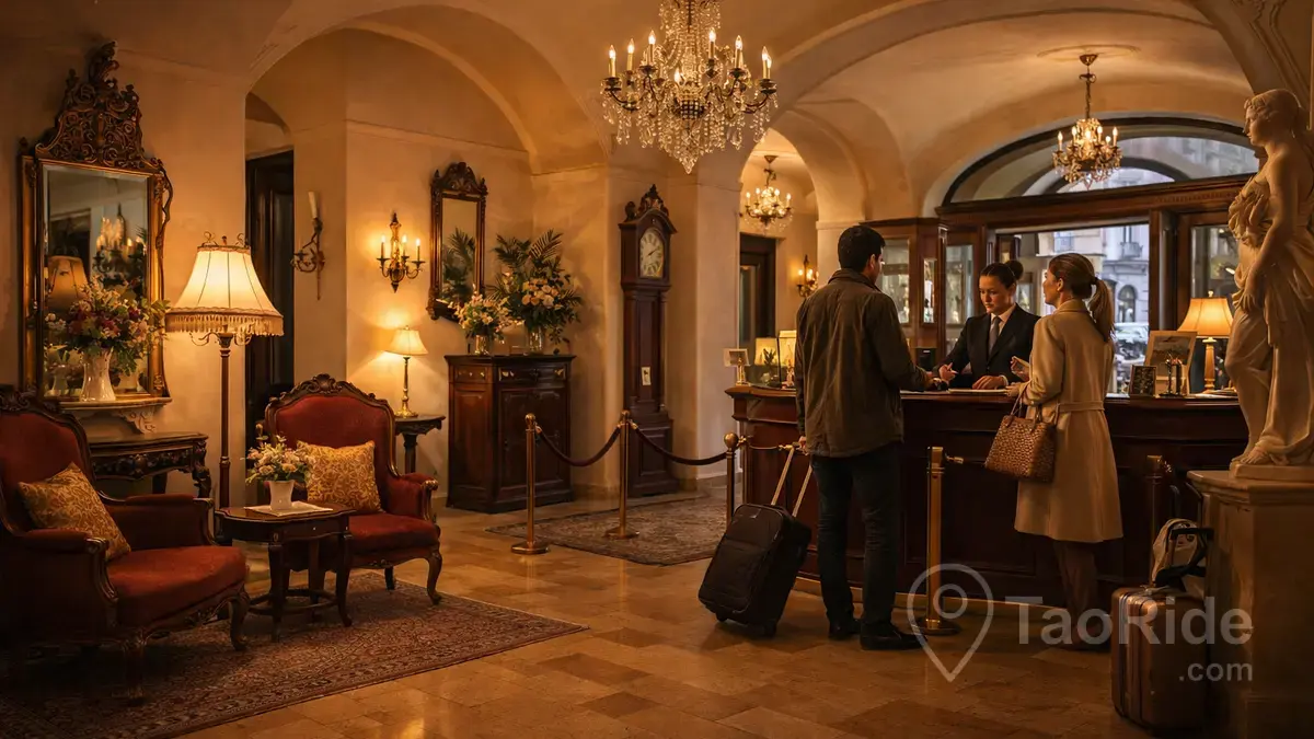 Elegant hotel lobby in Prague