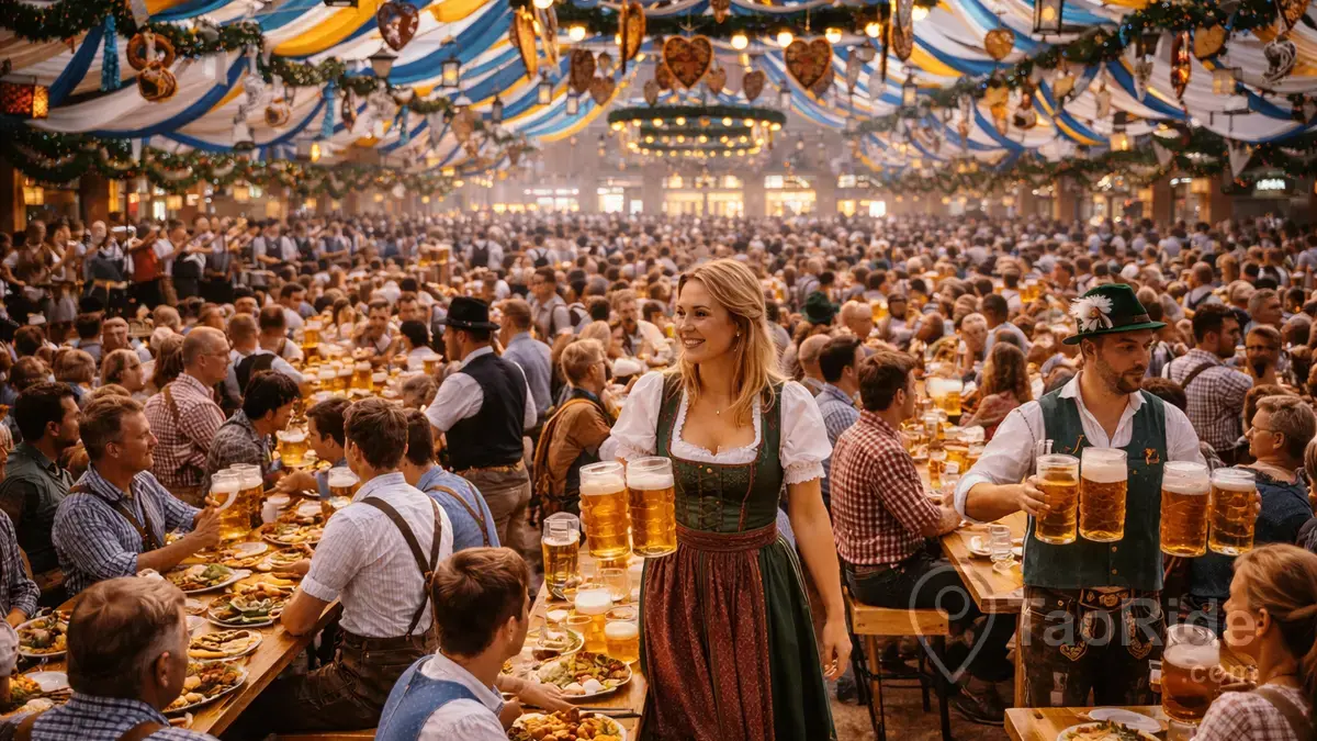 Oktoberfest celebration in Munich with beer tents