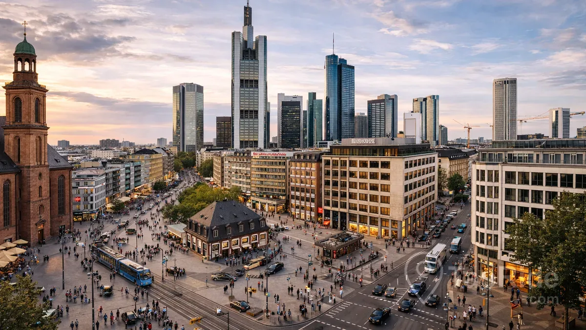 Frankfurt city center with modern architecture and busy streets