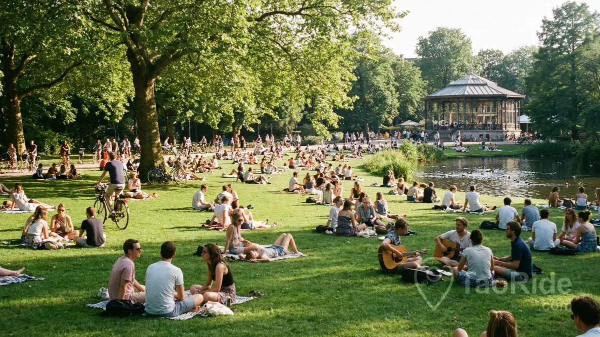 People enjoying a sunny day in Vondelpark, Amsterdam