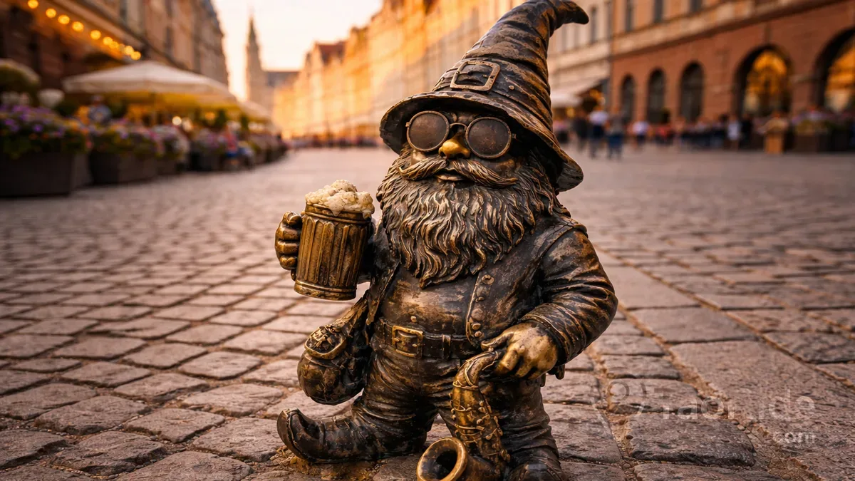 Whimsical dwarf statue in Wrocław