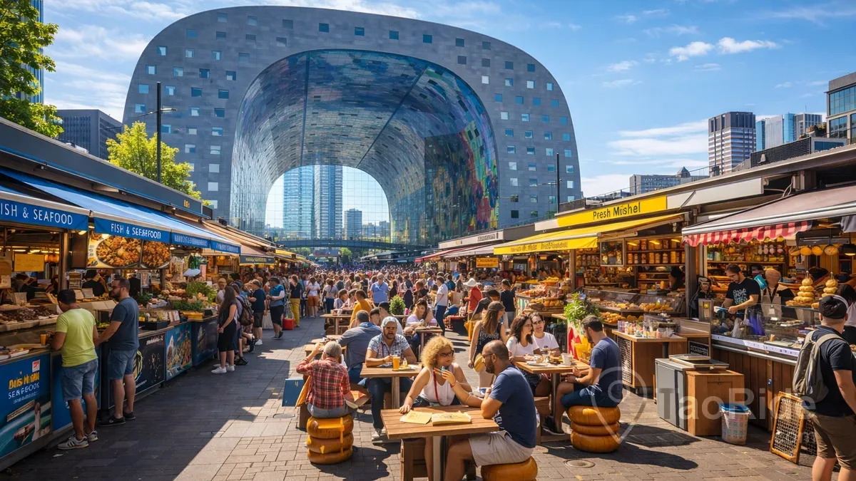 Market Hall in Rotterdam with vibrant food stalls