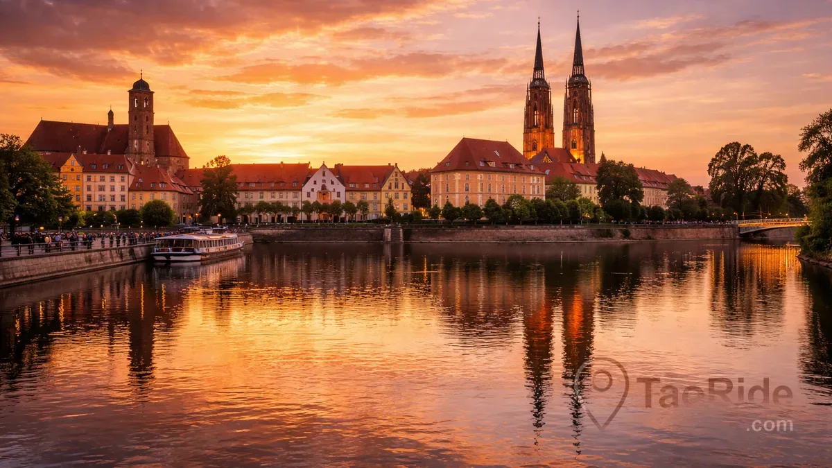 Sunset view of the Oder River in Wrocław