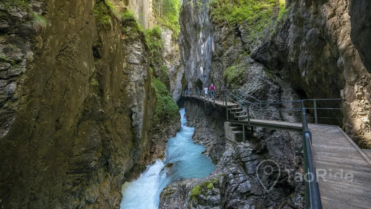 Leutasch Gorge near Mittenwald Bavaria with mountain stream and walking trail