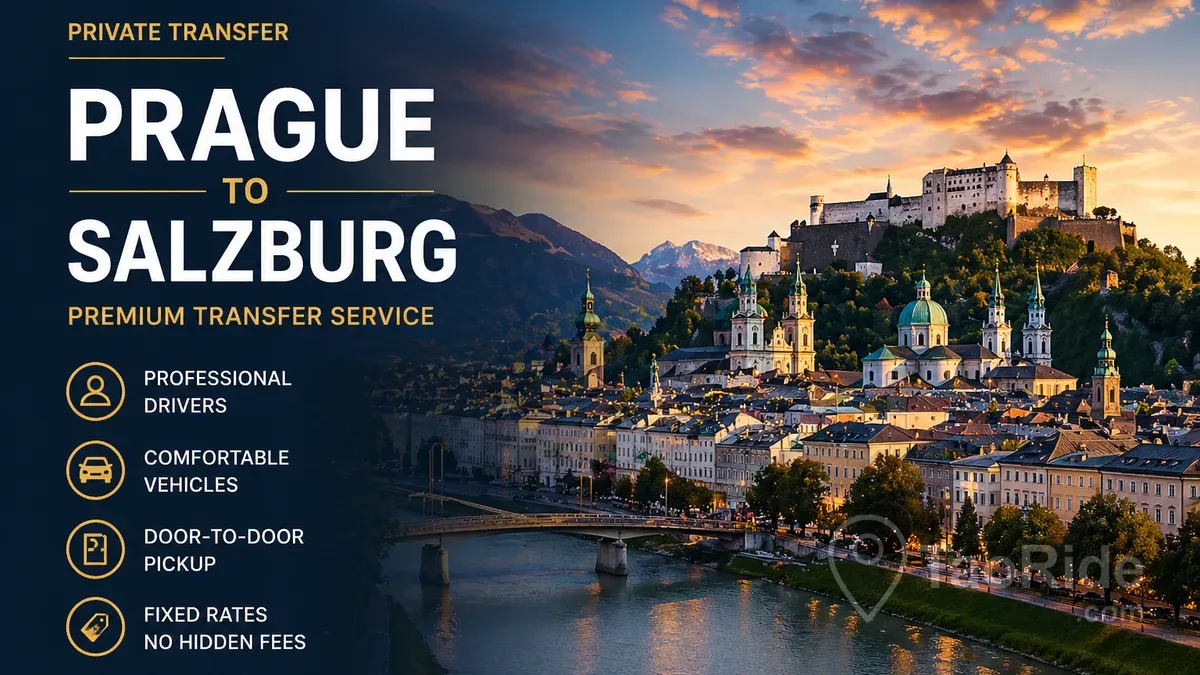 Prague to Salzburg private transfer with Salzburg skyline fortress Alps mountains scenic view