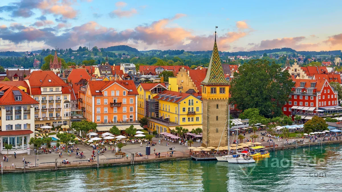 Colorful historic buildings in Lindau Old Town on Lake Constance