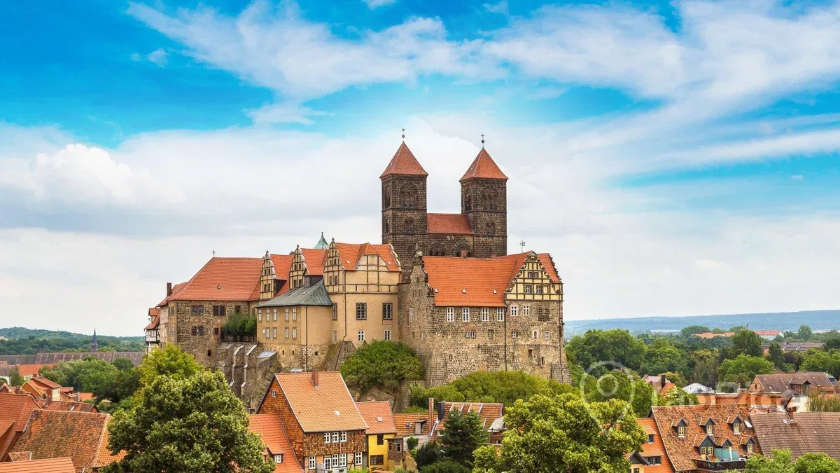 Quedlinburg Castle overlooking the UNESCO World Heritage Old Town in Germany