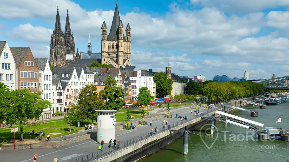 Cologne Rhine waterfront and historic city centre in Germany