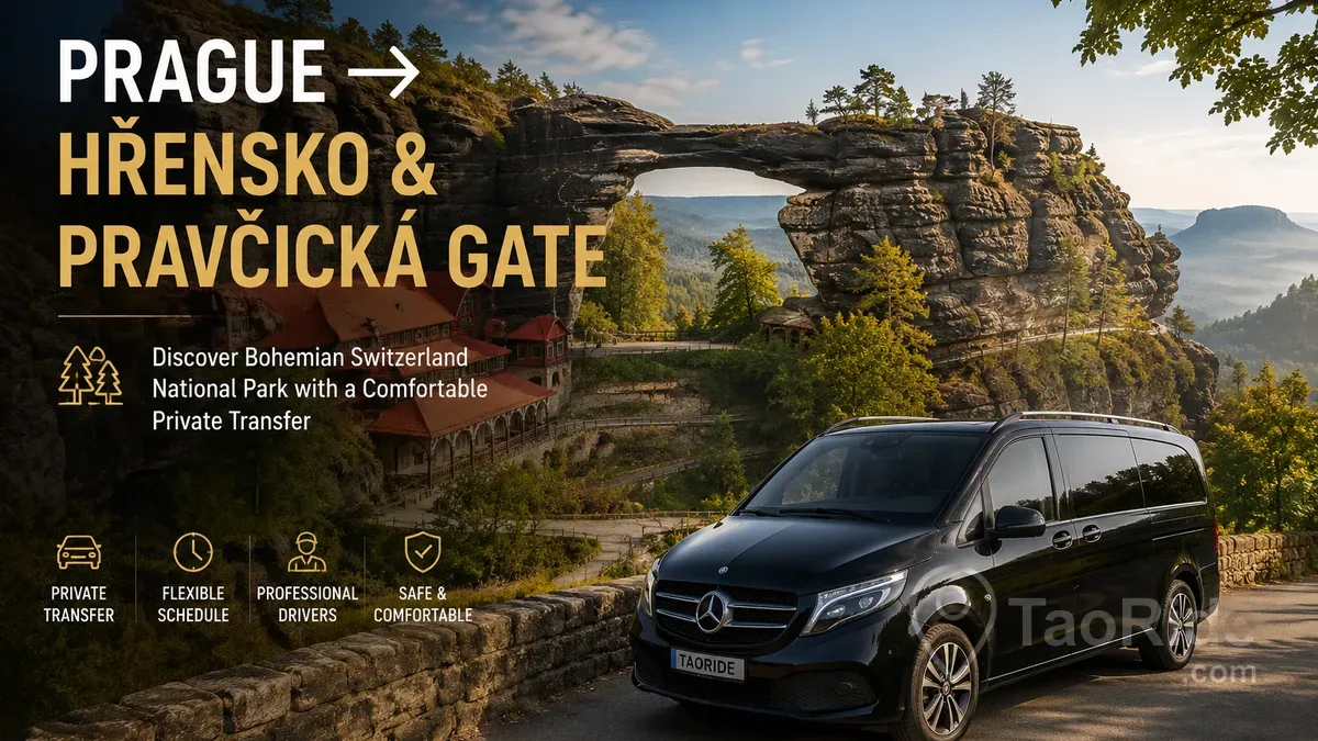 Pravčická Gate in Bohemian Switzerland National Park near Hřensko, Czech Republic, surrounded by sandstone cliffs, forests, scenic hiking trails, and beautiful summer landscapes.
