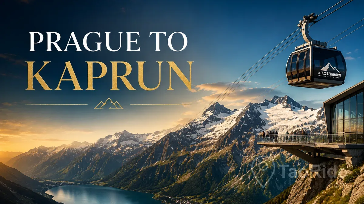 Luxury private transfer from Prague to Kaprun with panoramic views of the Kitzsteinhorn Glacier in the Austrian Alps