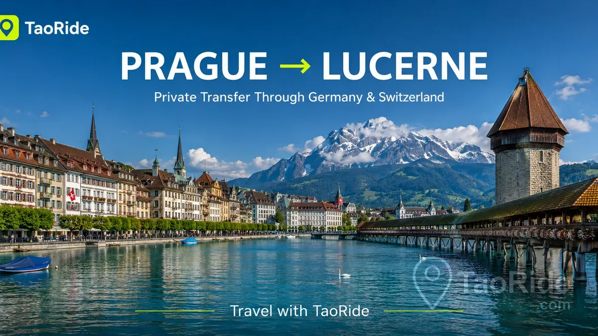 Private transfer from Prague to Lucerne with scenic views of Lake Lucerne and the Swiss Alps
