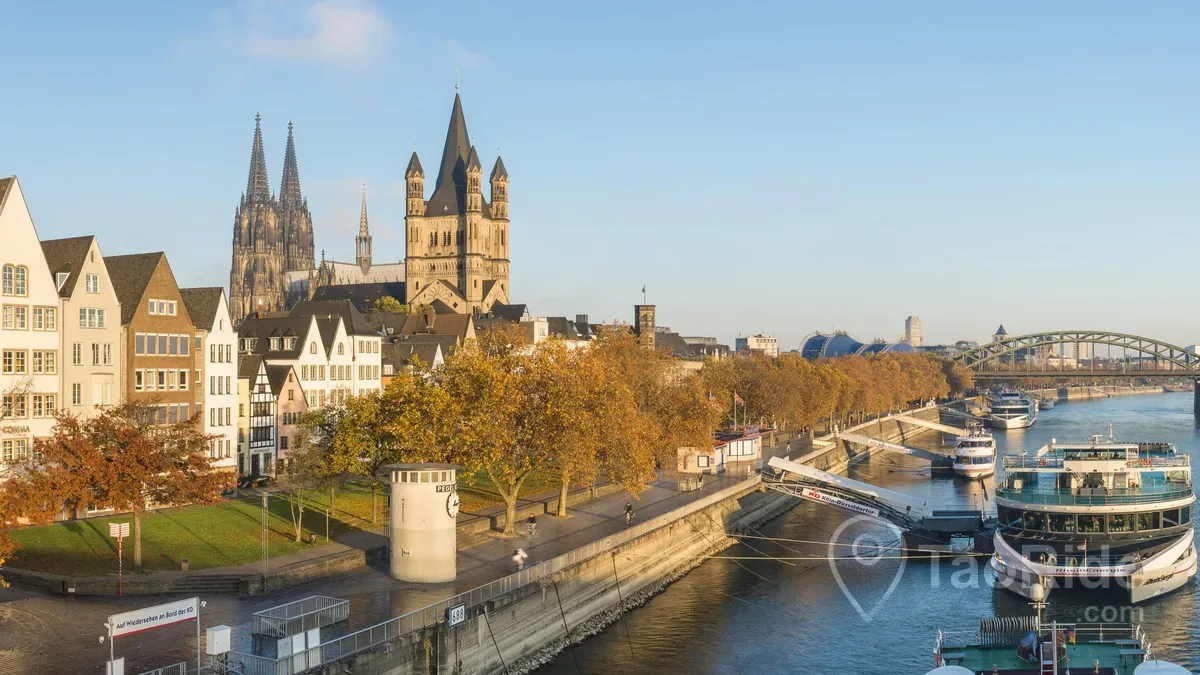 Cologne Rhine waterfront and historic city centre in Germany