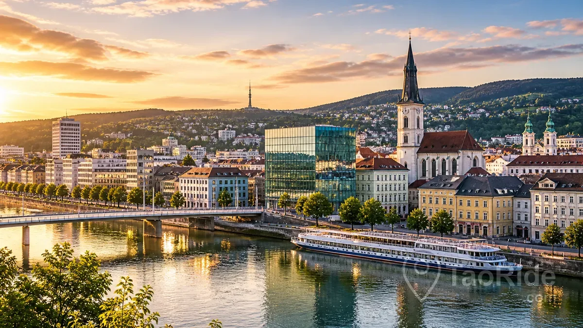Linz skyline Danube river Austria city view