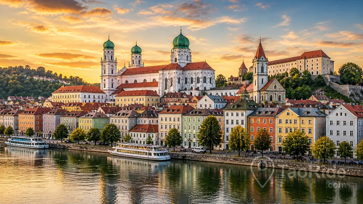 Passau old town skyline with Danube river Germany city view