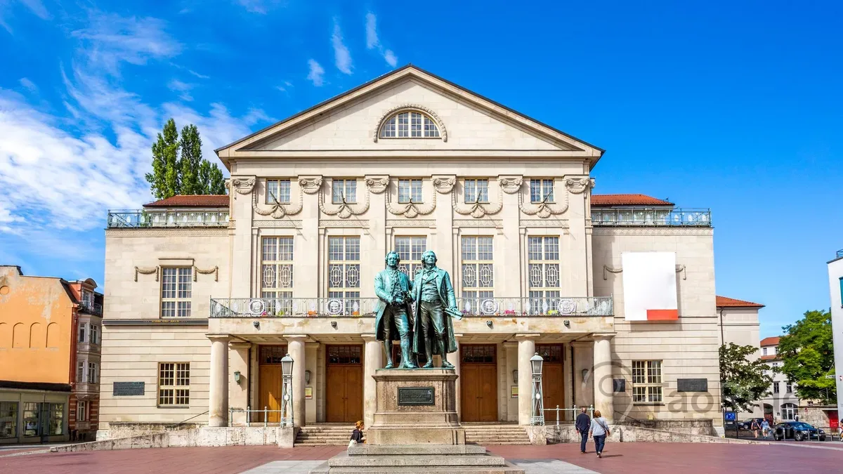 Goethe and Schiller Monument in front of the German National Theatre in Weimar