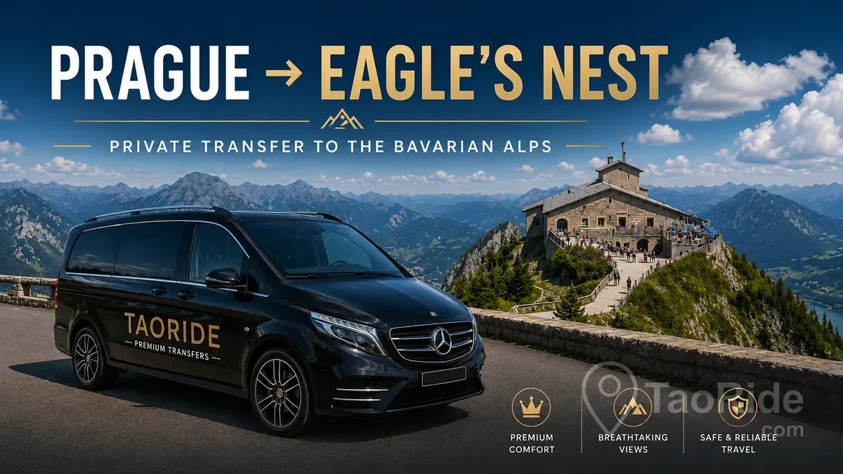 Luxury Mercedes private transfer to Eagle's Nest (Kehlsteinhaus), Germany, travelling through the Bavarian Alps with spectacular mountain roads, panoramic viewpoints, and breathtaking Alpine scenery near Berchtesgaden National Park.