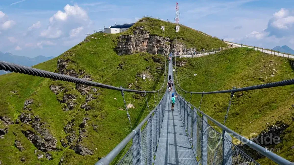 Stubnerkogel suspension bridge with panoramic views over the Austrian Alps near Bad Gastein