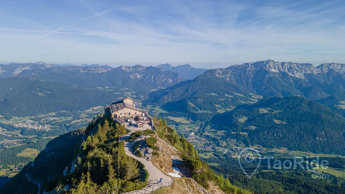 Real photographs of Eagle's Nest (Kehlsteinhaus) in Germany featuring the panoramic terrace, breathtaking Bavarian Alps, scenic mountain road, historic brass elevator, and spectacular views over Berchtesgaden National Park.