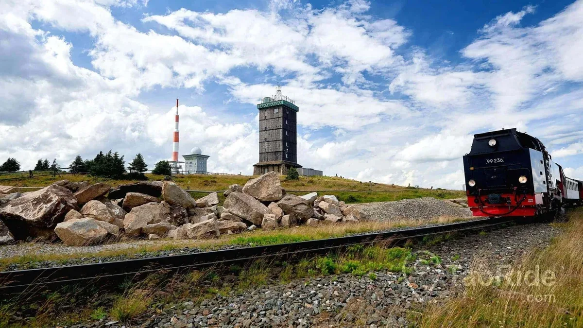 Historic Brocken Railway steam train climbing the Harz Mountains