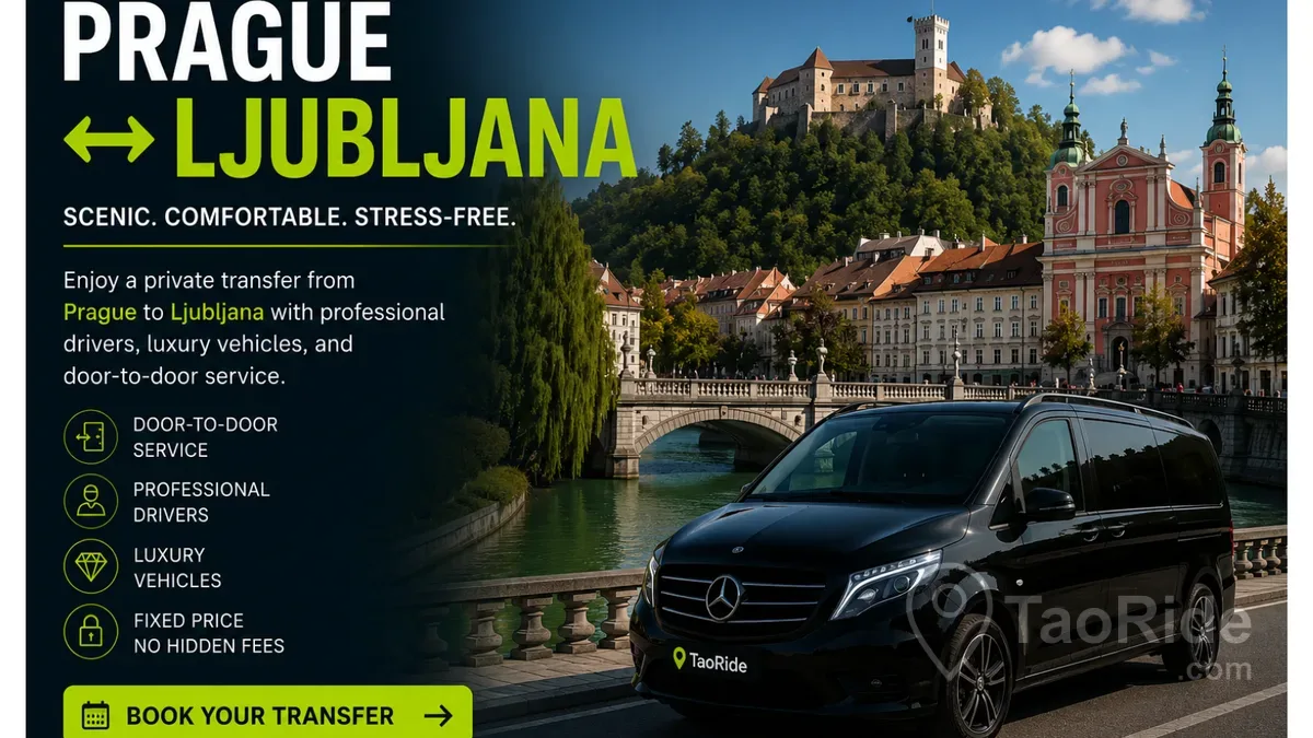 Private transfer from Prague to Ljubljana with luxury Mercedes van and Alpine scenery
